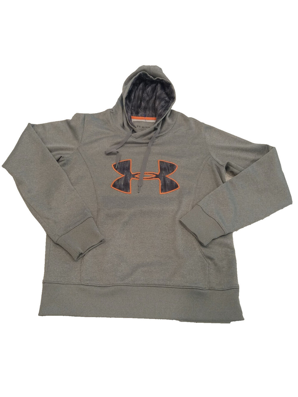 Under Armour Hoodie Mens Medium Gray Fleece Semi-Fitted Orange Outline Logo MD